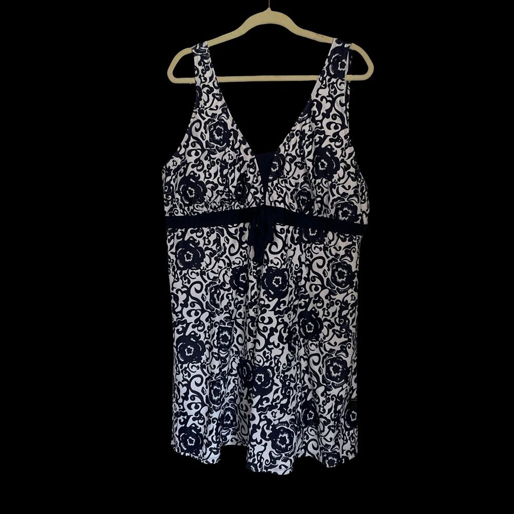 Navy/White Floral Print Swim Dress w/ Boy Shorts
